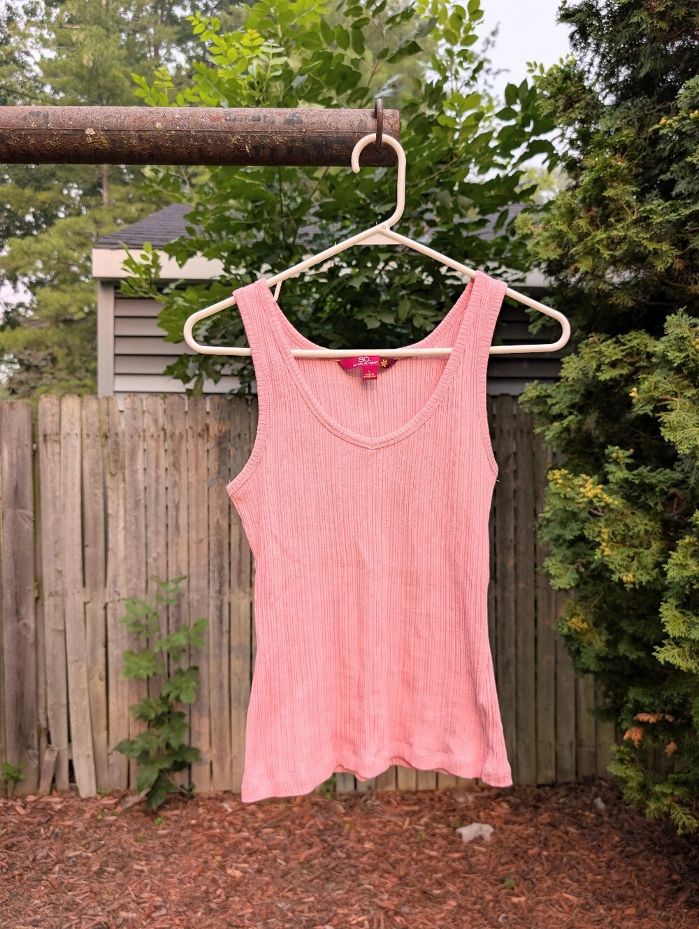 SO Women's Y2K Pink Ribbed Tank Top Size Large